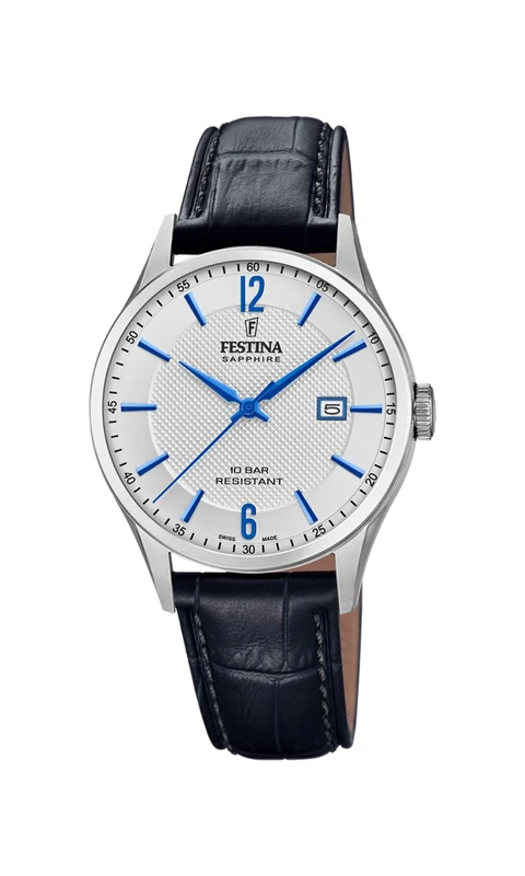 Festina Swiss Made Mens Steel Watch with Leather Strap F20007/2