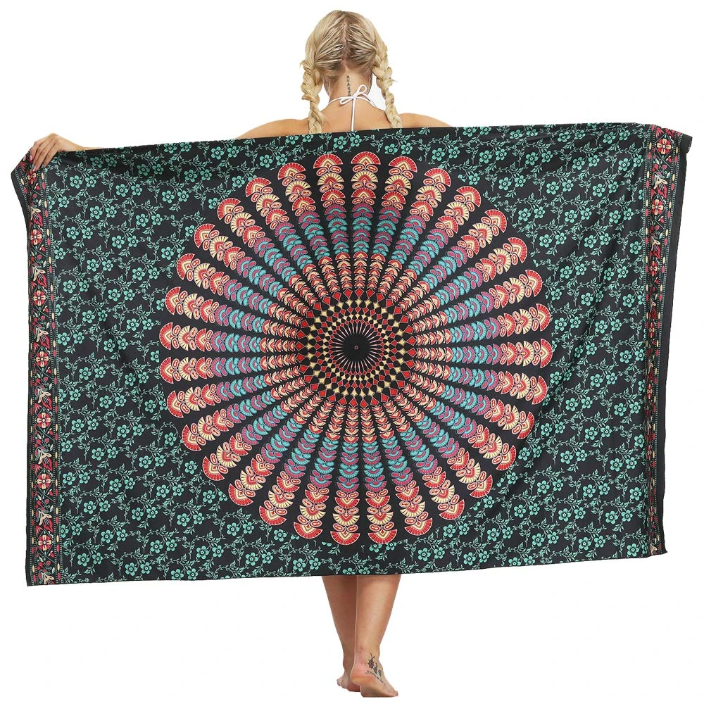 Nuofengkudu Ladies Sarong Skirt Hippie Floral Printed Swimsuit Coverups Wrap Holiday Wedding Party Beach Outfits(Green B,One Size)