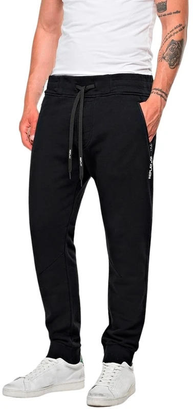 REPLAY Men's M9715 Cotton Fleece Sports Trousers, 098 Black, XS