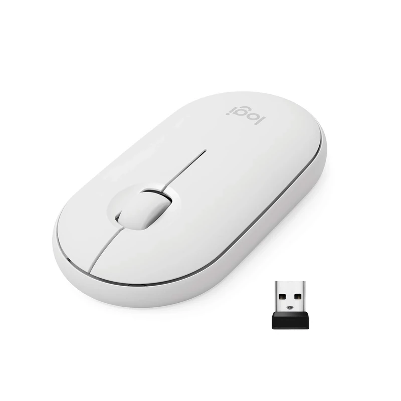 Logitech Pebble Wireless Mouse with Bluetooth or 2.4 GHz Receiver, Silent, Slim Computer Mouse with Quiet Clicks, for Laptop/Notebook/iPad/PC/Mac/Chromebook - White