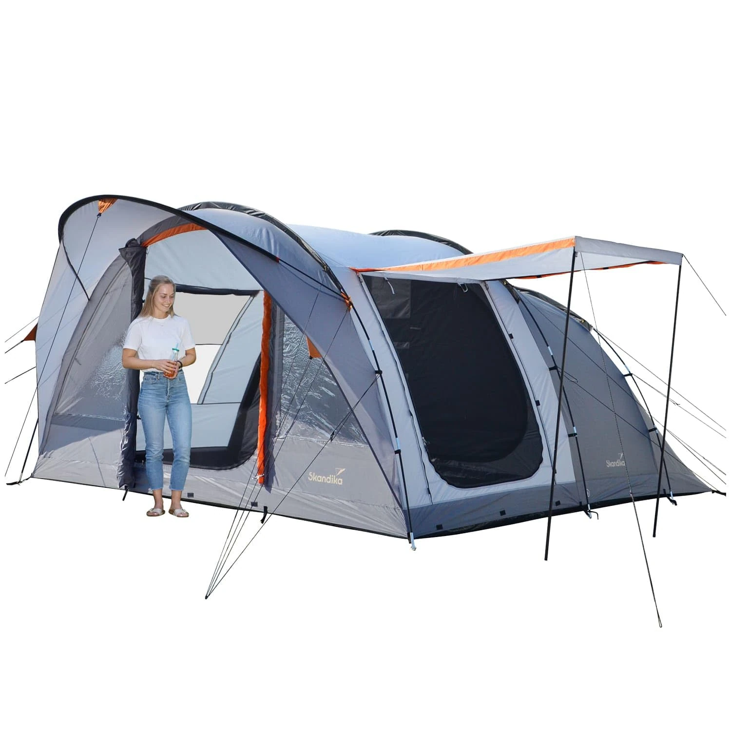 Skandika Egersund 5 Person Camping Tunnel Tent with 5000 mm water column, Sewn-In Groundsheet, Mosquito Mesh, 2 Canopies, Lantern Hook, Organiser