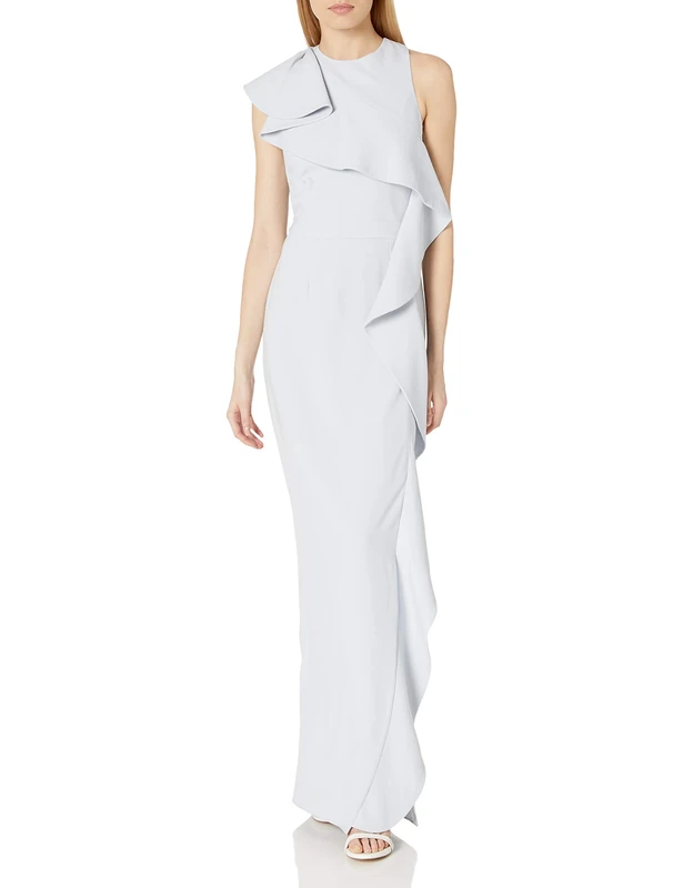 HALSTON Women's Flounce Crepe Gown Formal Dress, Slate Grey, 18 - Image 1