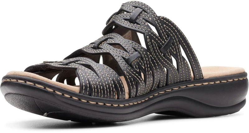 Clarks Women's Leisa Faye Sandal, Black Leather, 4 UK