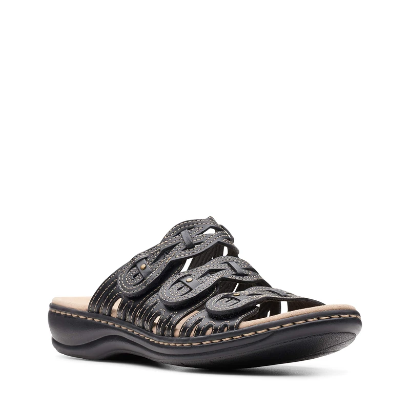 Clarks Women's Leisa Faye Sandal, Black Leather, 7.5 UK