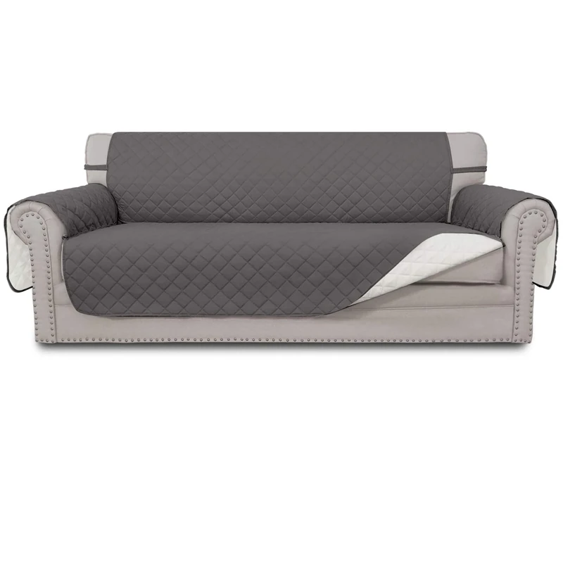 Easy-Going Sofa Slipcover Reversible Oversized Sofa Cover Water Resistant Couch Cover with Foam Sticks Elastic Straps Furniture Protector for Pets Dog (Oversized Sofa, Gray/Ivory)