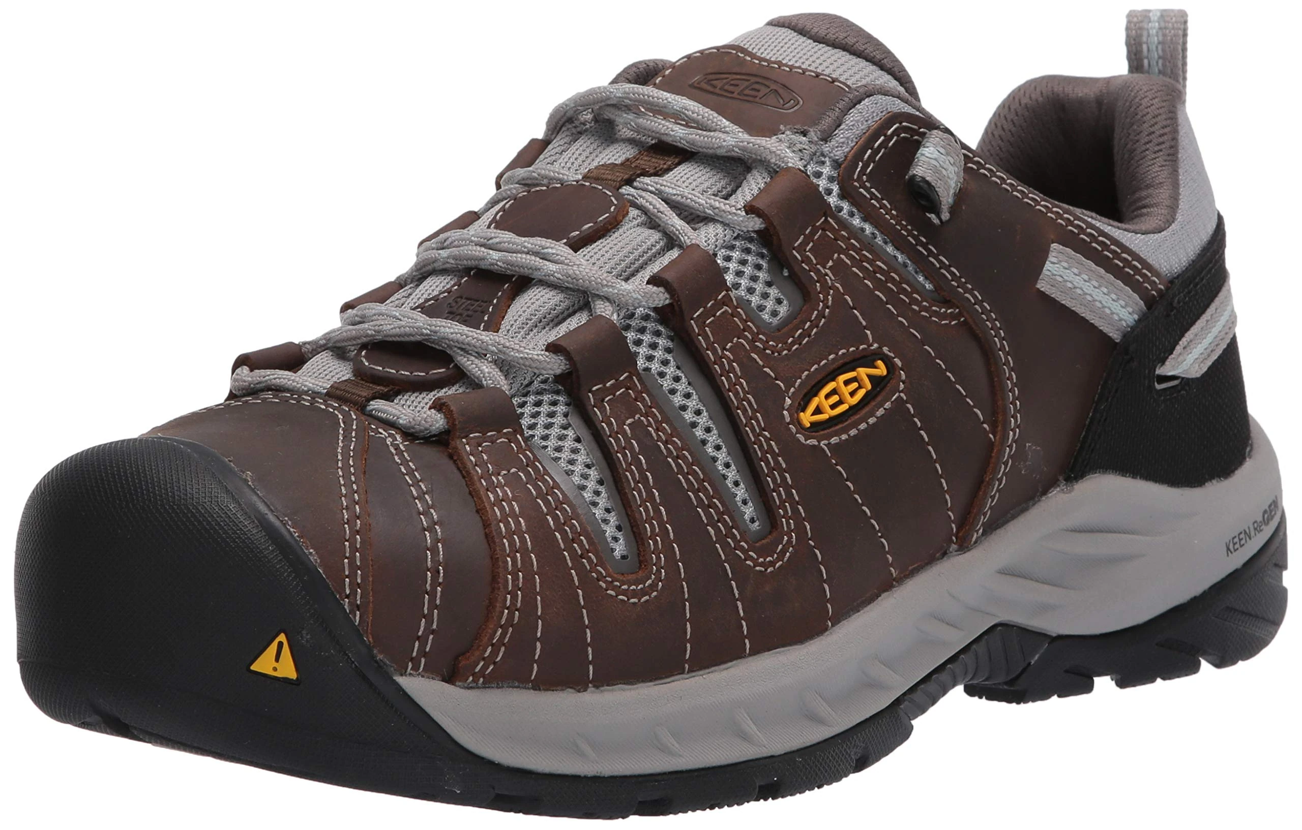 KEEN Utility Women's Flint 2 Low Height Leather Steel Toe Work Shoes, Cascade Brown/Surf Spray, 9.5