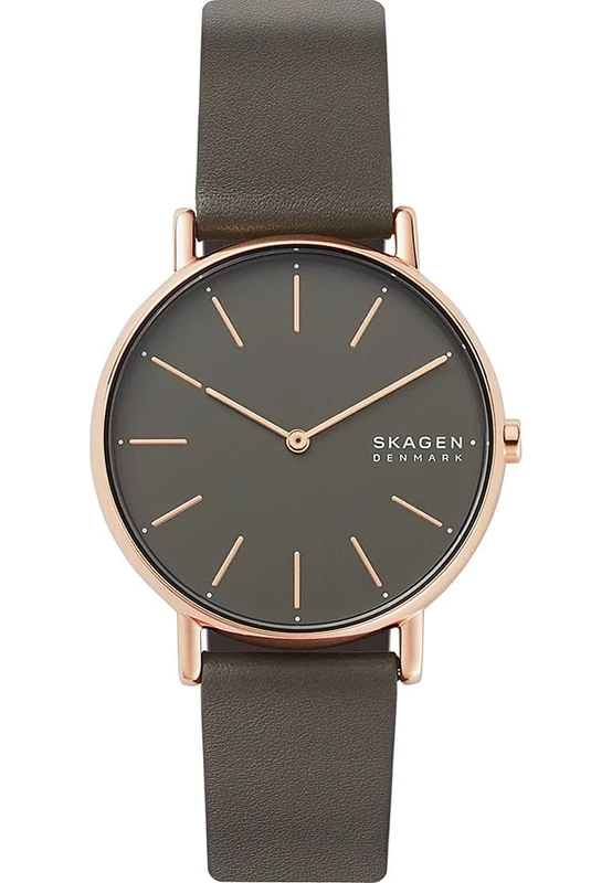 Skagen Watch for Women Signatur, Two Hand Movement, 38 mm Rose Gold Stainless Steel Case with a Eco Leather Strap, SKW2794