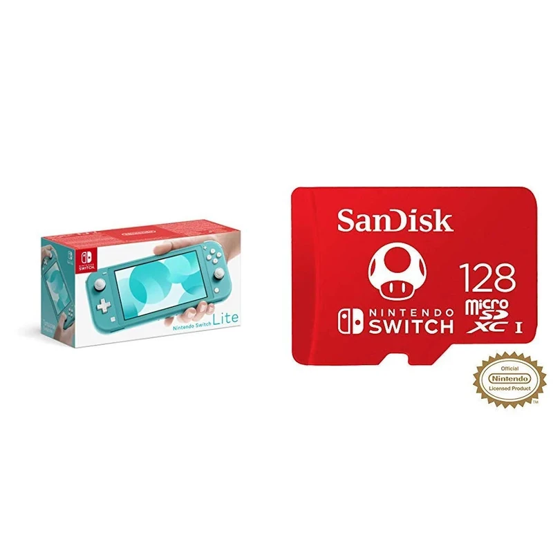 Nintendo Switch Lite - Turquoise + SanDisk 128 GB MicroSDXC Card for Nintendo Switch