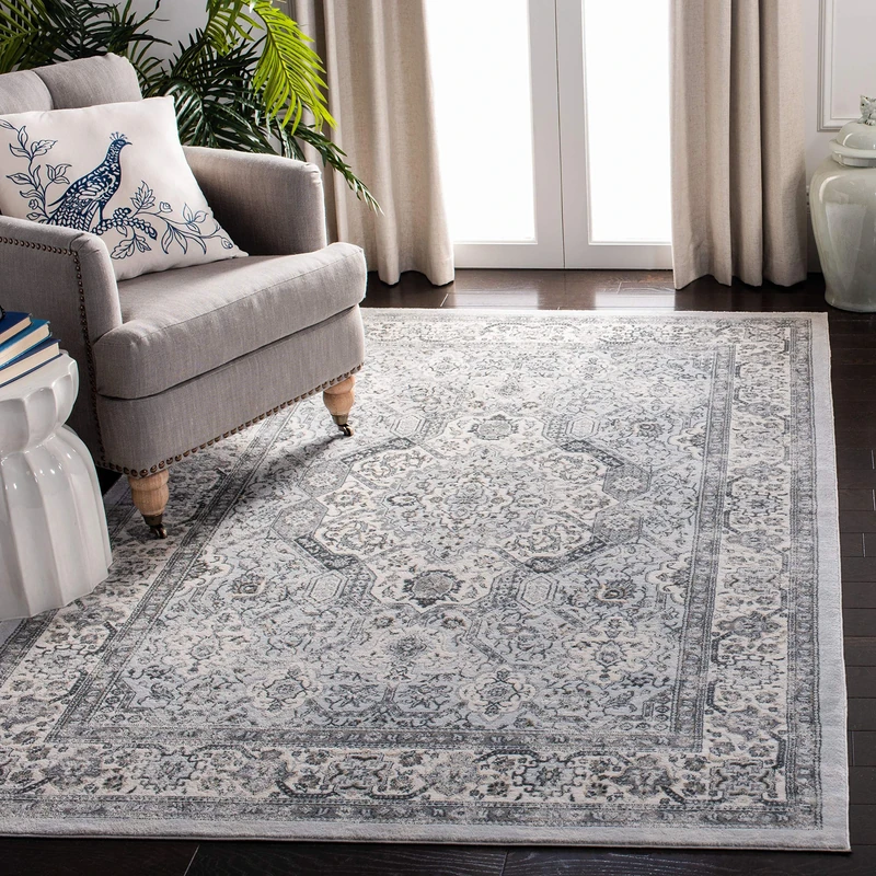 SAFAVIEH Traditional Rug for Living Room, Dining Room, Bedroom - Isabella Collection, Short Pile, in Dark Grey and Cream, 91 X 152 cm