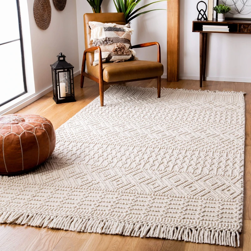 Safavieh Boho Rug for Living Room, Dining Room, Bedroom - Natura Collection, Short Pile, in Ivory, 183 X 274 cm