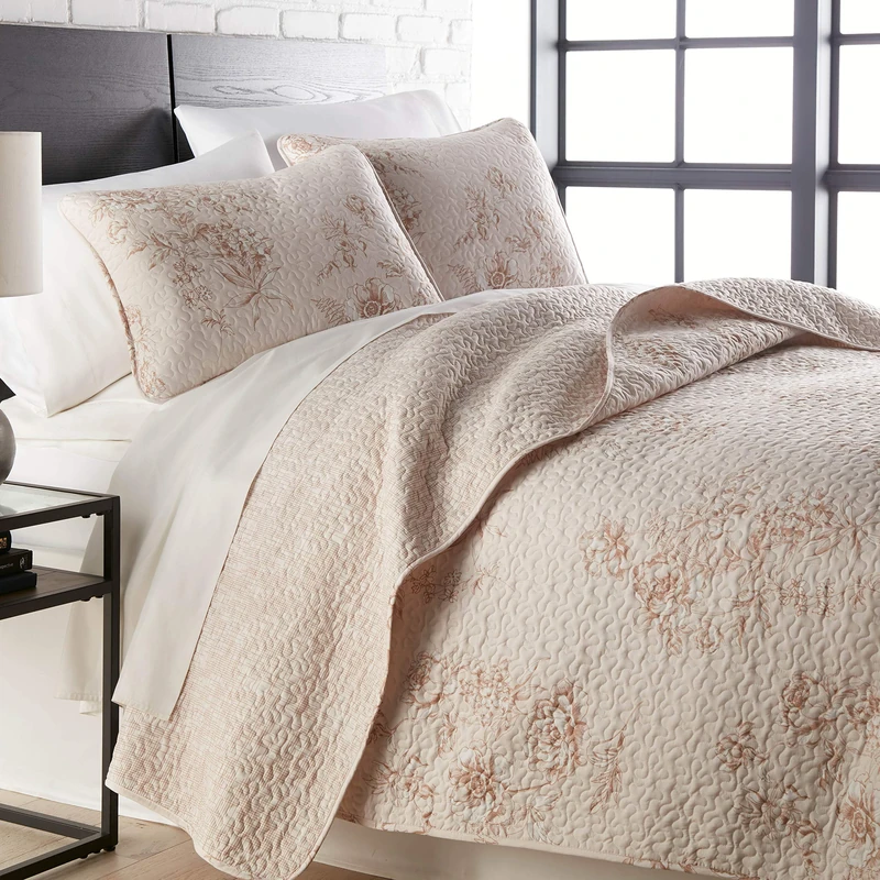 Southshore Fine Living, Inc. Extra Wide King Quilt Bedding Set, Harmony Floral Coverlet, Lightweight Bedding Quilt, Soft Bedspread with 2 Quilted Pillow Shams, California King Bed Spread, Taupe