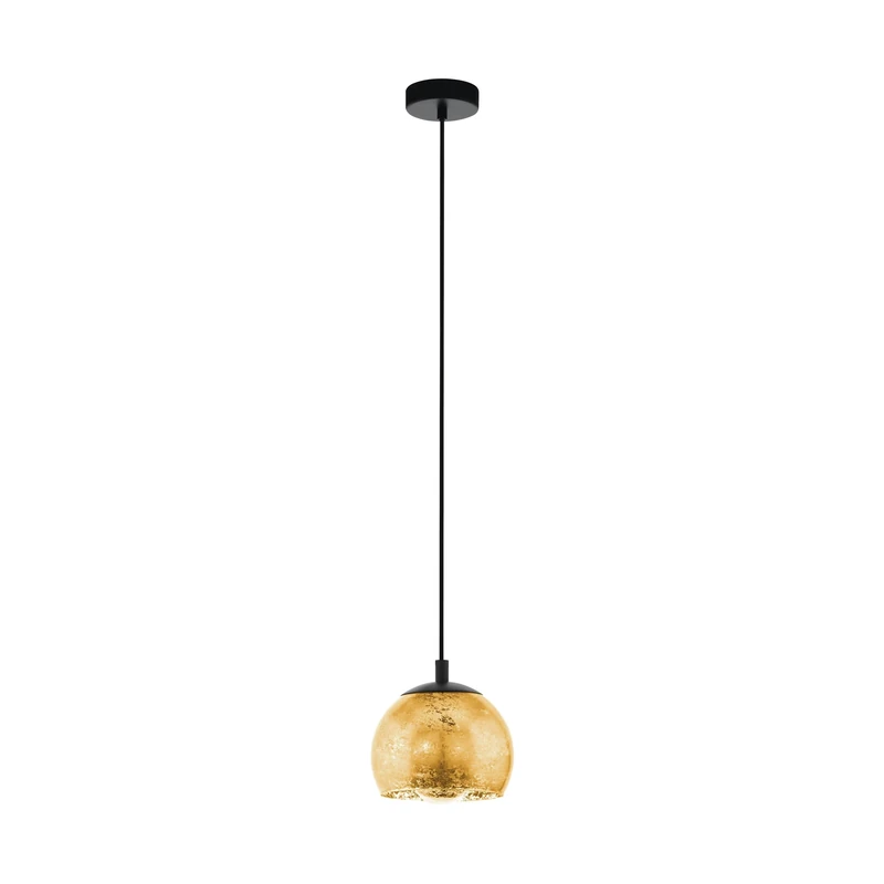 Eglo Pendant Lighting Alabraccin, Ceiling Light Fitting, Hanging lamp for Dining Room Made of Black Metal and Gold-Coloured Glass, E27 Socket, Ø 7.5“