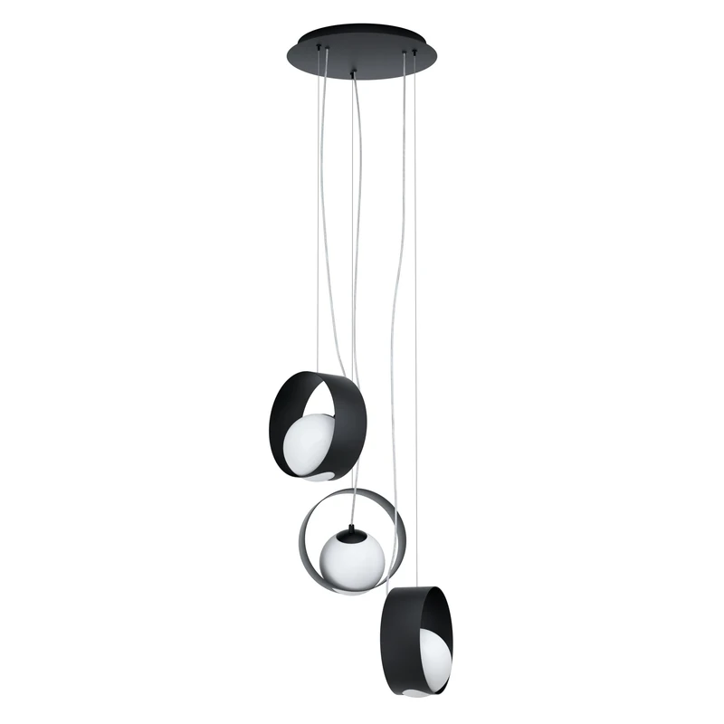 EGLO Camargo Pendant Light 3 Bulbs Modern Elegant Pendant Light Made of Steel and Glass in Black, White, Dining Table Lamp, Living Room Lamp Hanging with E14 Socket