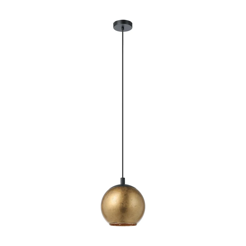 Eglo Pendant Lighting Alabraccin, Ceiling Light Fitting, Hanging lamp for Dining Room Made of Black Metal and Gold-Coloured Glass, E27 Socket, Ø 10.6“