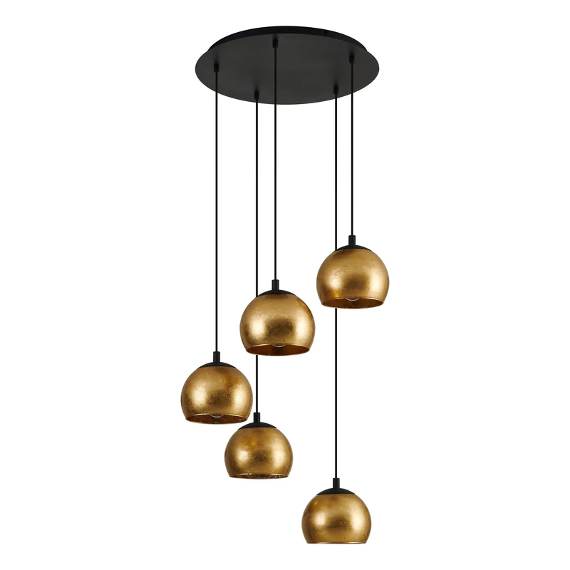 Eglo Cluster Pendant Lighting Alabraccin, Ceiling Light Fitting with 5 Shades, Hanging lamp for Dining Room Made of Black Metal and Gold-Coloured Glass, E27 Socket, 23”