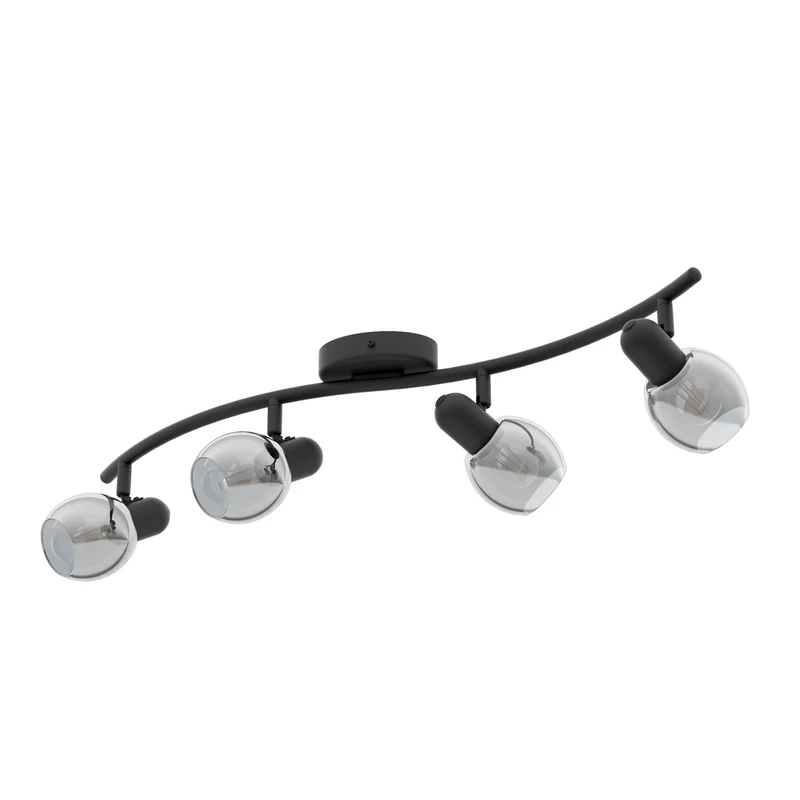 EGLO Pollica Ceiling Light 4 Bulb Modern Ceiling Light Steel and Steamed Glass Living Room Lamp in Black Transparent Black Kitchen Lamp Hallway Lamp Ceiling with E14 Socket