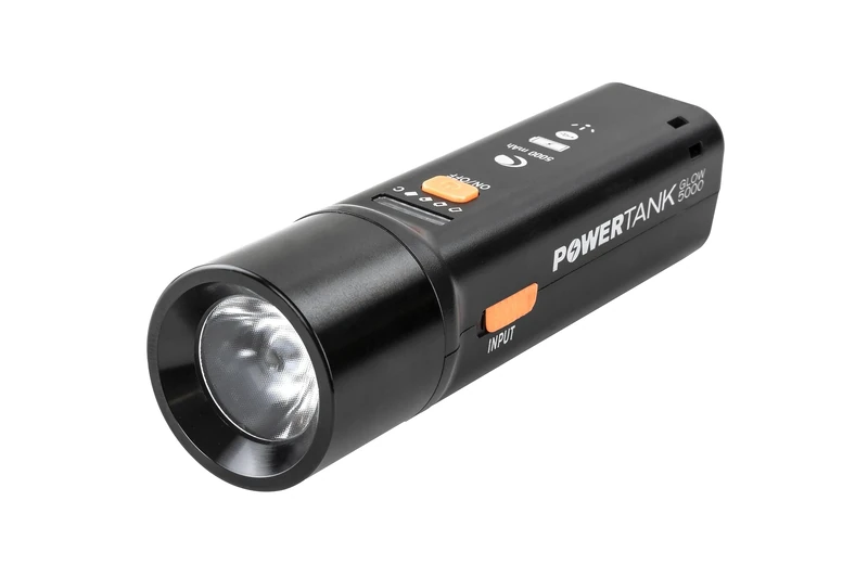 Celestron 93585 PowerTank Glow 5000 Portable USB Rechargeable Power Bank and Red Astronomy Flashlight - 5000 mAh Capacity, Includes Silicone Mount Straps, Black