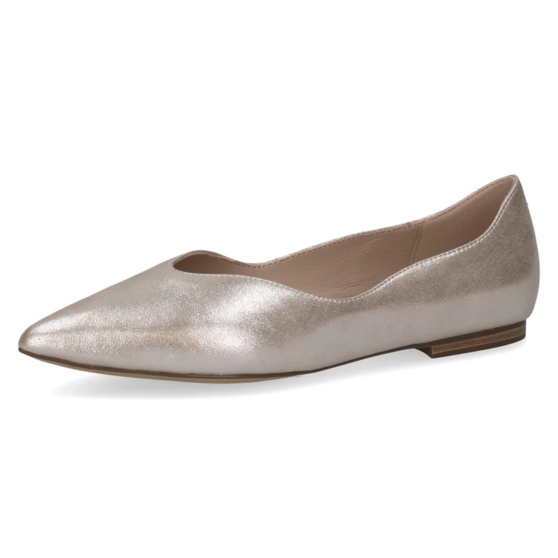 CAPRICE Women's Pointed Leather Ballet Flats, Beige (Taupe Metallic), 3.5 UK