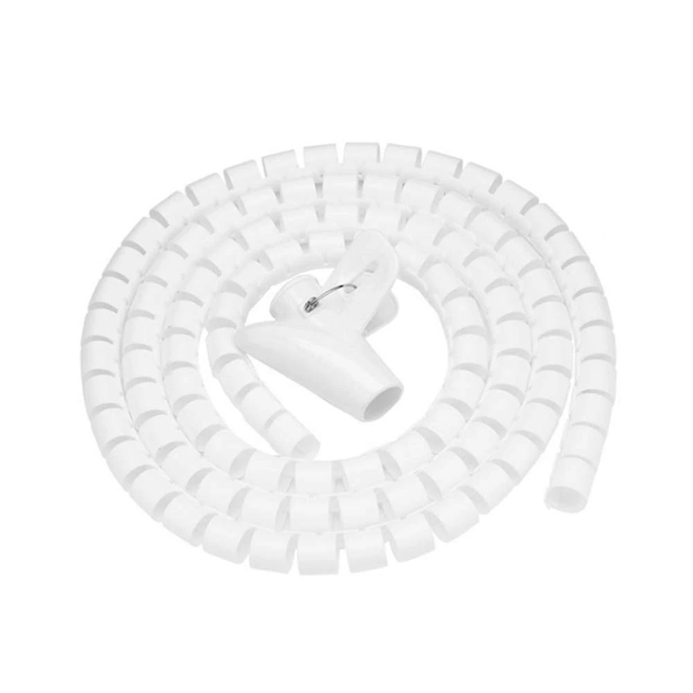 5M Spiral Wrap Cable Tube Cutable Flexible Cable Tidy Tube Cord Protector Cable Organizer for TV PC Wire Manage and Organize (15mm, White)