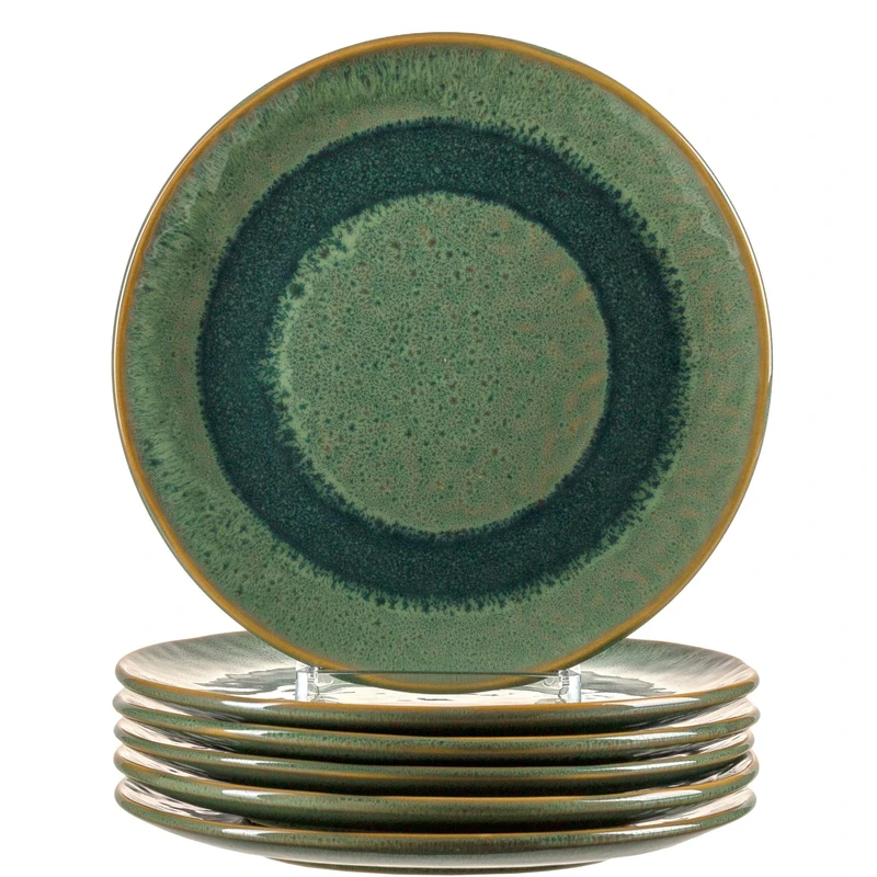 Leonardo Matera 018539 Ceramic Stoneware Dinner Plates Set of 6, Round, Green, 22.5 cm, Country Style, Dishwasher & Microwave Safe
