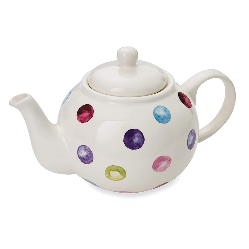 Cooksmart British Designed Ceramic Tea Pot | Large Teapot for Serving Hot Drinks | Tea Pots for All Family Sizes - Spotty Dotty