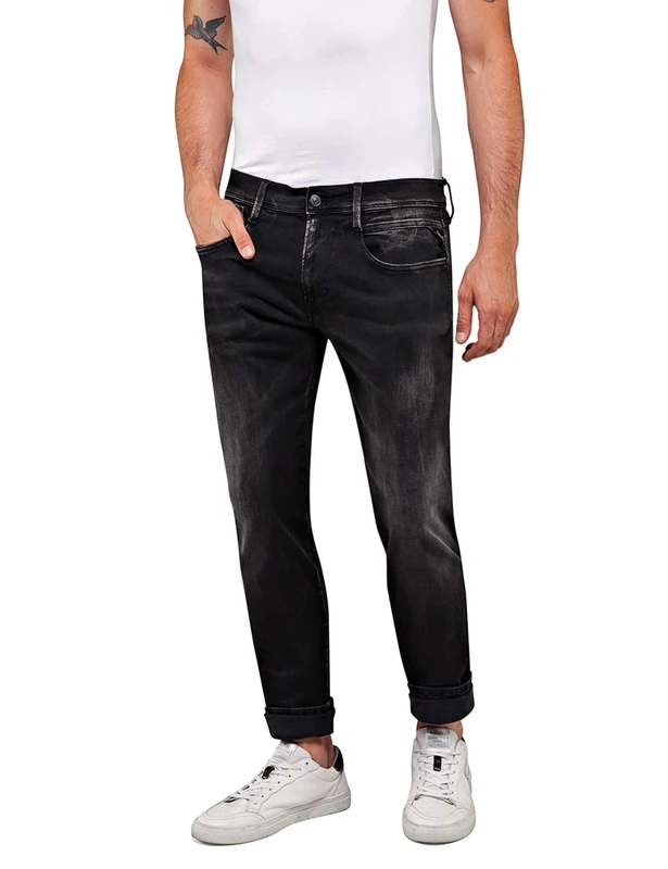 Replay Men's Anbass Hyper Bio Slim Jeans, 098 Black, 28W / 34L