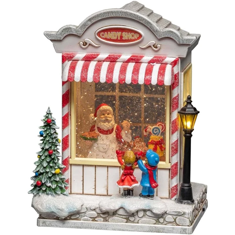 Konstsmide LED Snow Globe Lantern Candy Shop and Santa Claus Scene, Water Filled/Christmas Decorations Indoor Use (IP20) / Optional Eight Song Music/Battery Operated: 3xC 1.5V (excl.), White