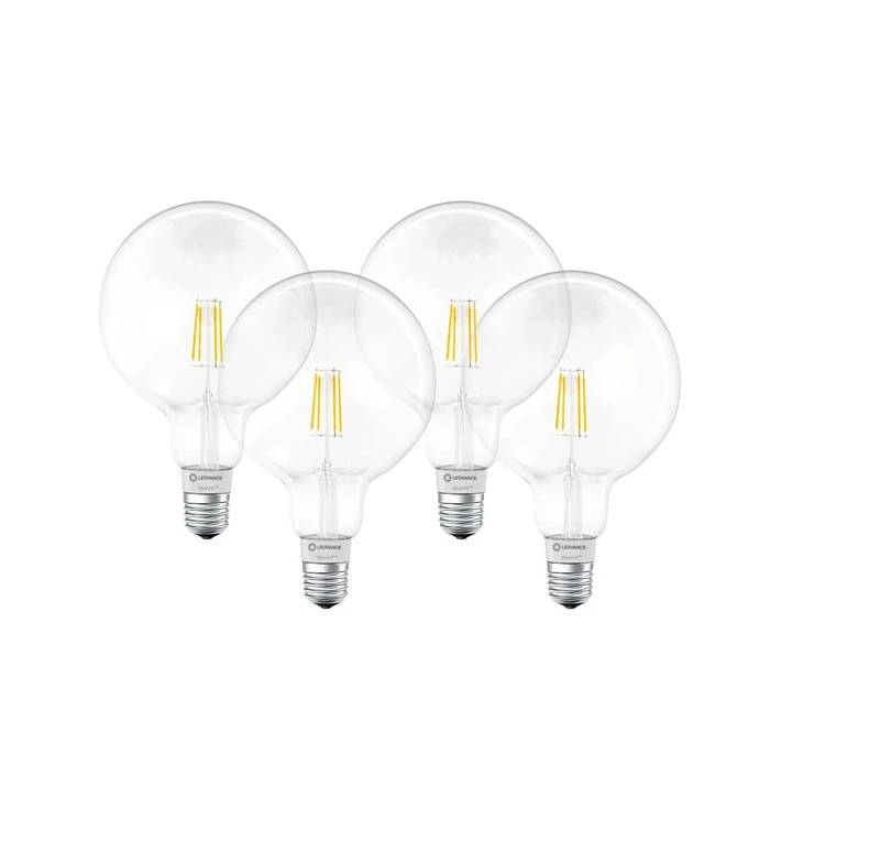 LEDVANCE LED lamp , Base: E27 , Warm White , 2700 K , 5.50 W , replacement for 50 W Incandescent bulb , SMART+ Filament Globe Dimmable [Energy efficiency class [AGGR] A++](pack of 4)