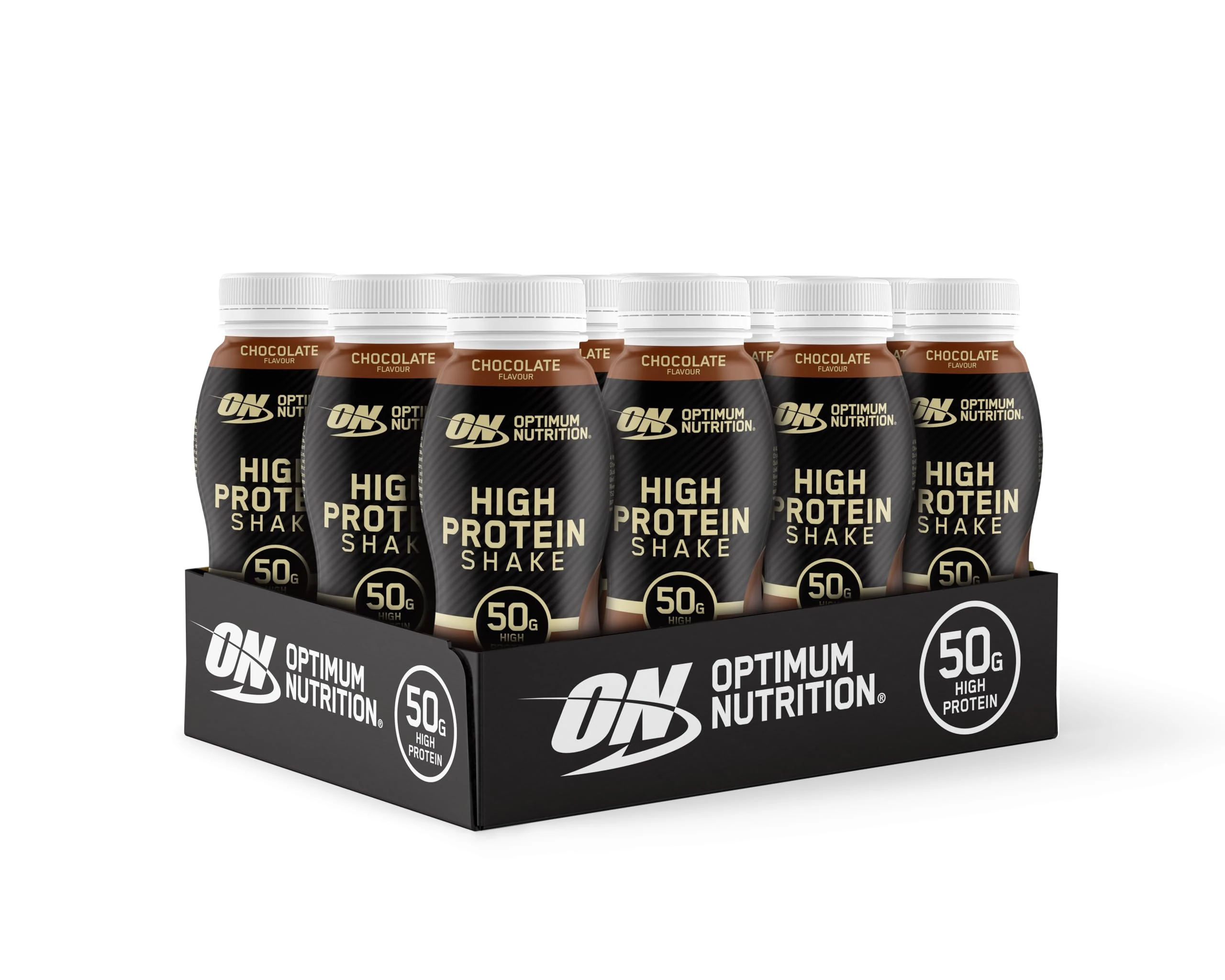 Optimum Nutrition High Protein Shake Bottles, Ready to Drink Healthy Snacks, No Added sugars, Low Fat, Post Workout Snack for Men and Women, Chocolate Flavour, 10x500ml, Packaging May Vary