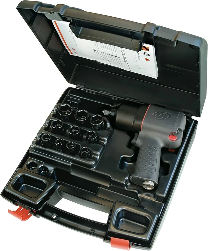 Ingersoll-Rand 2130XP-K Air Impact Wrench 1/2 Inch Set with 10 sockets, 816 Nm Torque, Composite Housing with Ultimate Power and Durability in Black