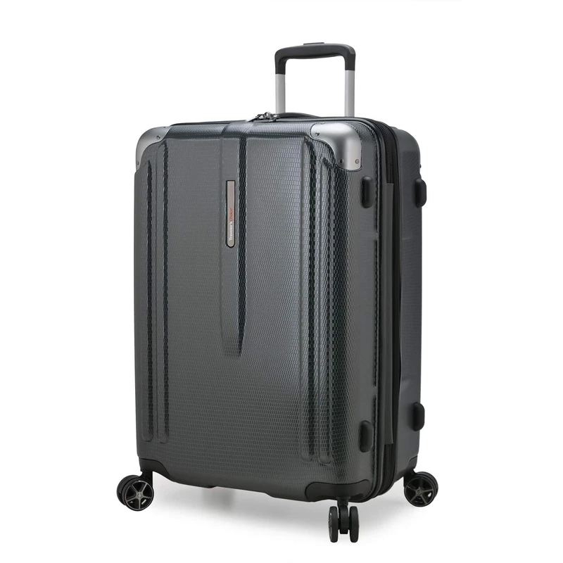 Traveler's Choice New London II Hardside Expandable Spinner Luggage, Gray, Checked-Medium 26-Inch