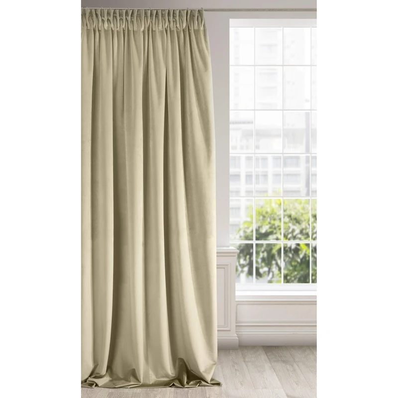 Eurofirany Soft Plain Opaque Velvet Curtain with Rufflette Tape For Rail - 1 Unit, Thick Fluffy Panel Drape Classic Glamour Elegant Living Room Bedroom, W55'' x L106'', 140x270 cm, Beige