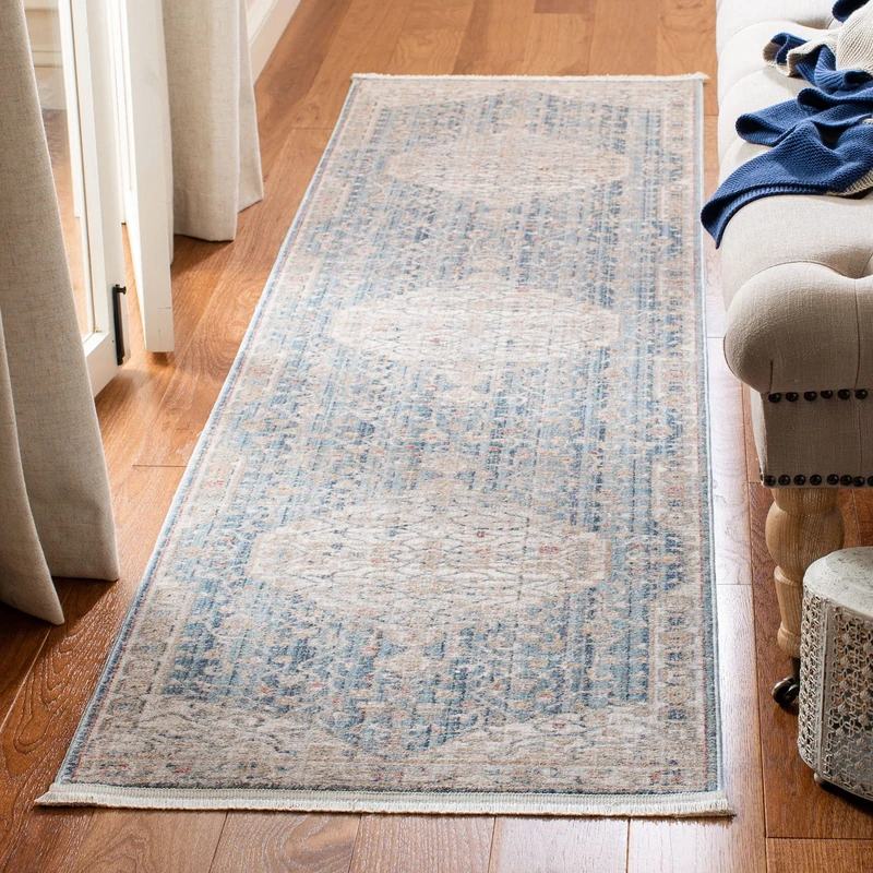 SAFAVIEH Contemporary Rug for Living Room, Dining Room, Bedroom - Kenitra Collection, Short Pile, in Blue and Ivory, 66 X 244 cm