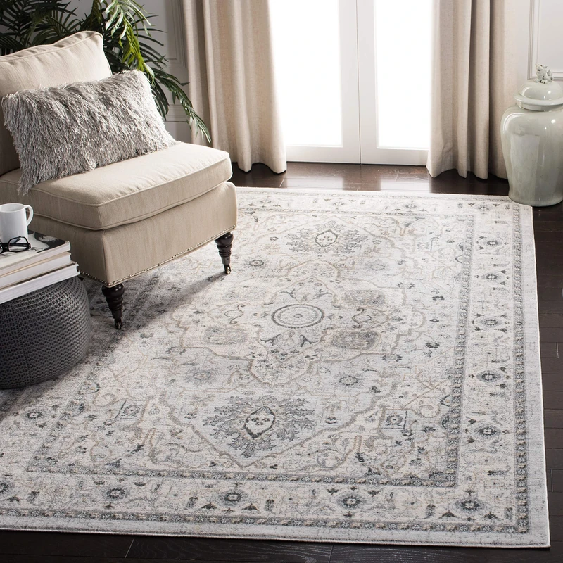 SAFAVIEH Traditional Rug for Living Room, Dining Room, Bedroom - Isabella Collection, Short Pile, in Light Grey and Grey, 91 X 152 cm