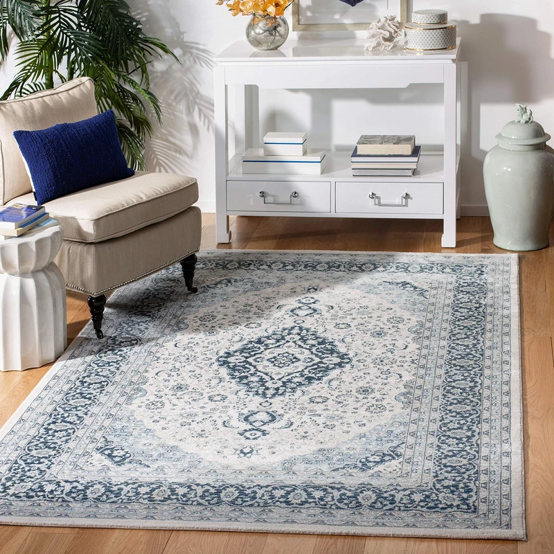Safavieh Traditional Indoor Woven Rectangle Area Rug, Isabella Collection, ISA919, in Cream / Dark Blue, 91 X 152 cm for Living Room, Bedroom or Any Indoor Space