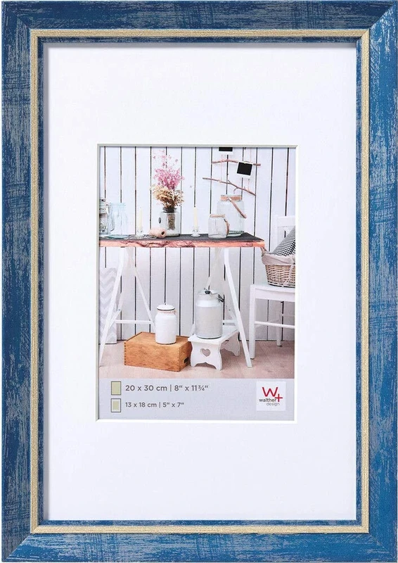walther design Picture Frame Blue 50 x 70 cm with PassepArtout, Chalet Design Frame EL070L
