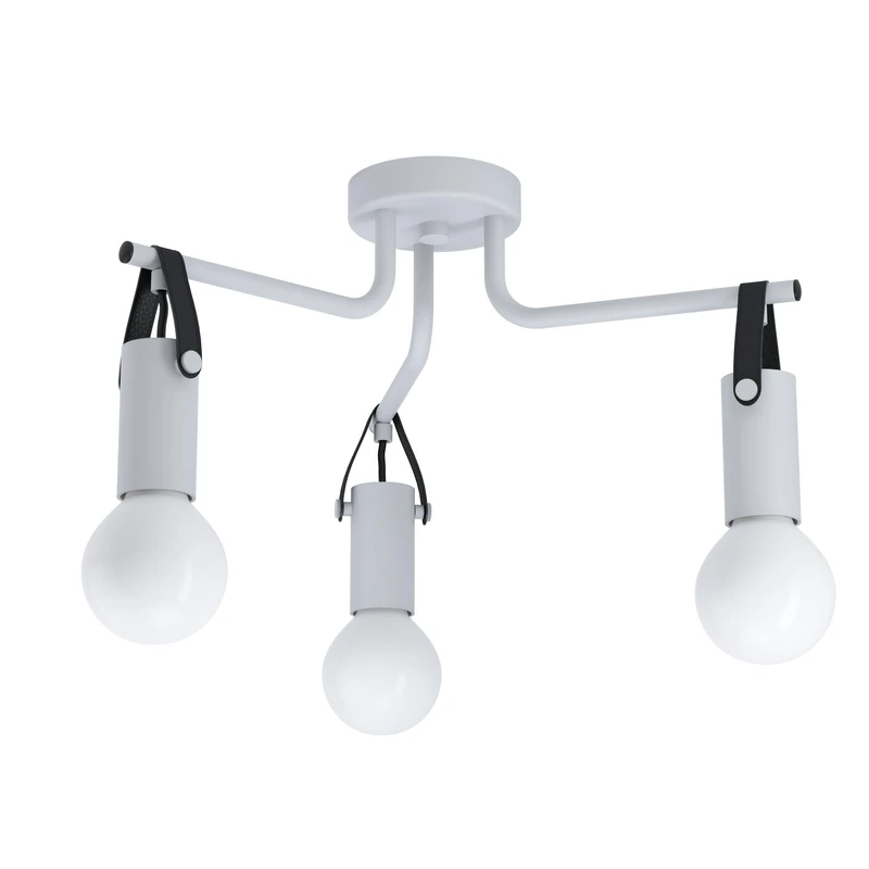 EGLO Apricale Ceiling Light 3 Bulbs Industrial Modern Minimalism Living Room Lamp Steel and Leather Kitchen Lamp Hallway Lamp Ceiling in Light Grey Black E27 Socket - Image 1