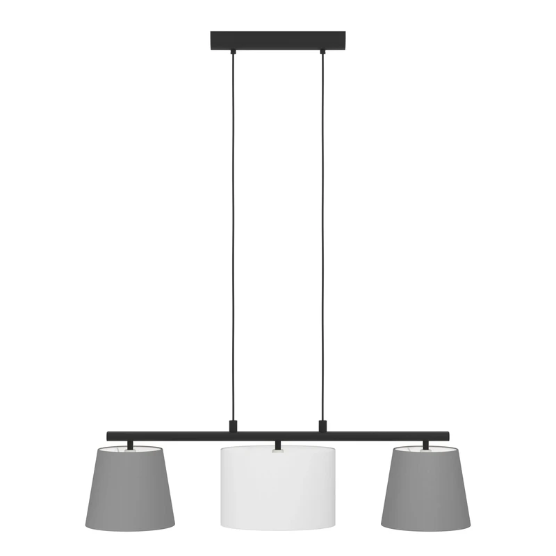 Eglo Pendant Lamp Almeida 1, 3-Light Textile Pendant Lamp, Hanging Light Made of Steel and Fabric, Colour: Black, Grey, White, Socket: E14, Length: 860 mm