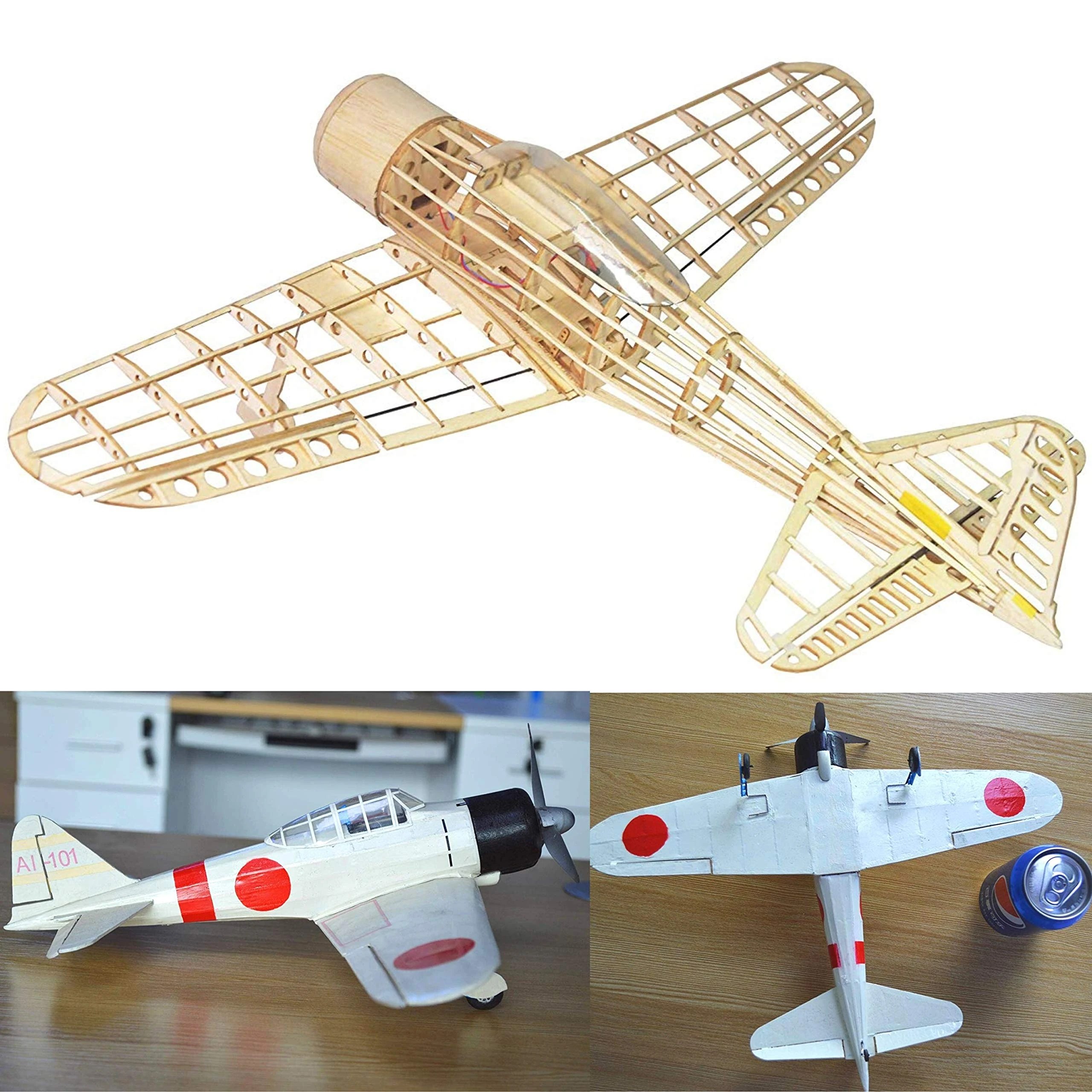 Mitsubishi A6M2 Zero Fighter Slow Flyer model aeroplane kit, scale 1:30, 400 mm wingspan, RC aeroplane model kit, model aeroplane to build yourself, lasercut wood, 400 x 300 x 108 mm, 40 g RTF