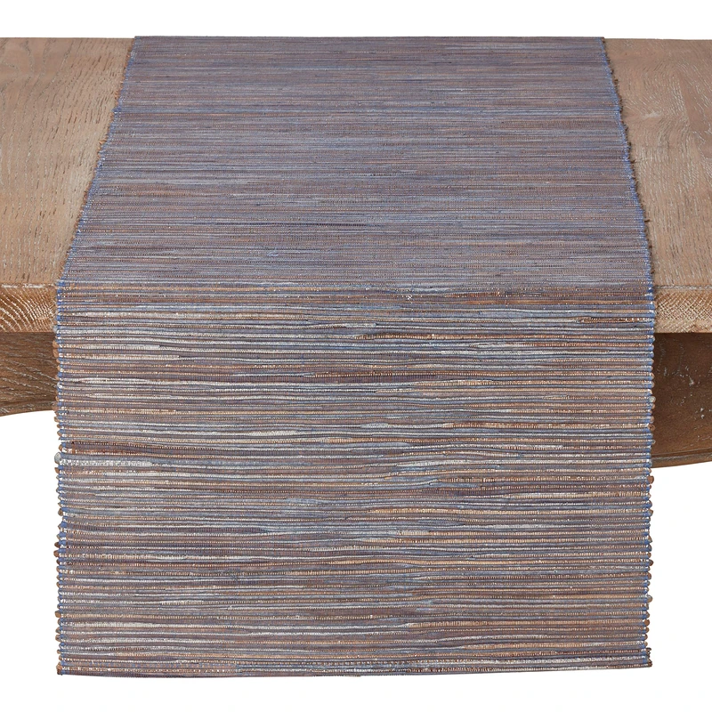 SARO LIFESTYLE 217.BG1490B Melaya Collection Shimmering Woven Nubby Water Hyacinth Table Runner, 14" x 90", Blue-Grey