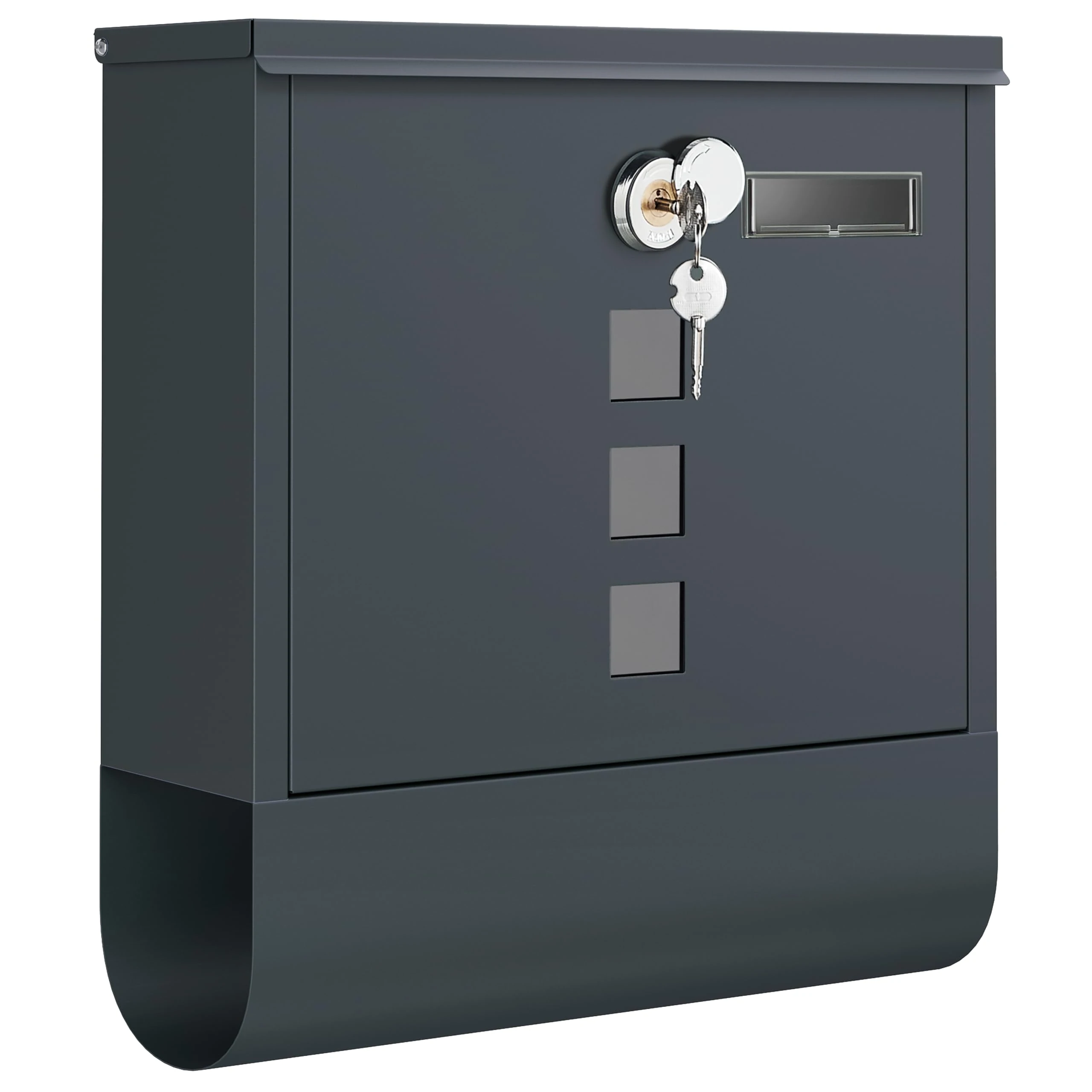 SONGMICS GMB20AG Wall-Mounted Post Box with Lock with Rotating Lid, Viewing Window, Name Holder, Newspaper Compartment, Easy Assembly, 10 x 30.8 x 33.8 cm, Charcoal Grey