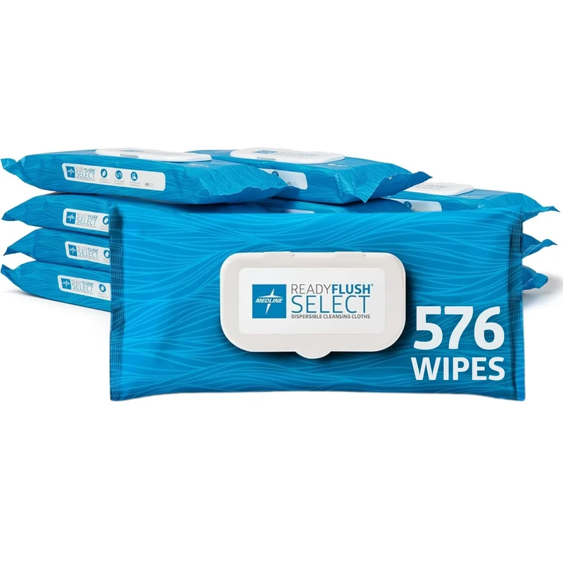 Medline Readyflush Biodegradable Flushable Personal Cleansing Wipes, Scented, (Pack of 12)