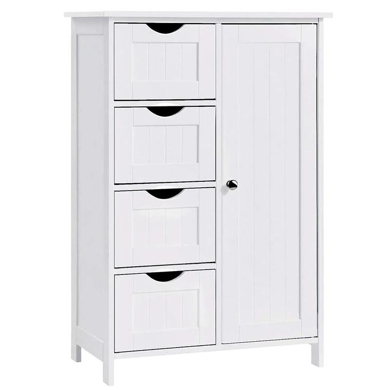 BAKAJI Bathroom Cabinet 4 Drawers + Door 2 Shelves Multi-Purpose Cabinet in MDF White Size 55 x 81 cm