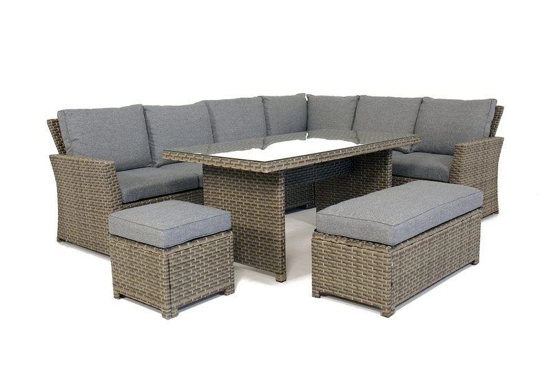 Backyard Furniture Palma 9 Seat Corner Rattan Wicker Garden Lounge Set with Cushions | UPDATED fabric | - Image 1