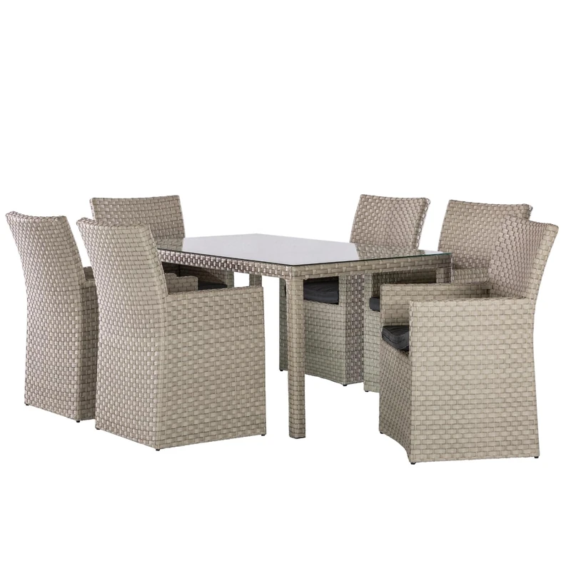 Backyard Furniture Barcelona Rattan Wicker 6 Seat Square Dining Set with Cushions and Weatherproof Furniture Cover