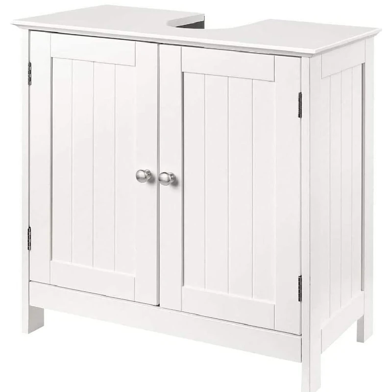 BAKAJI Bathroom Basin Cabinet 2 Shelves with Double Door Magnetic Closure in MDF Wood Size 60 x 30 x 60 cm White - Image 1