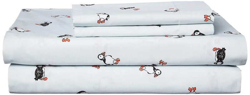Poppy & Fritz - Queen Sheets, Cotton Percale Bedding Set, Crisp & Cool, Lightweight Home Decor (Puffin Paradise, Queen)