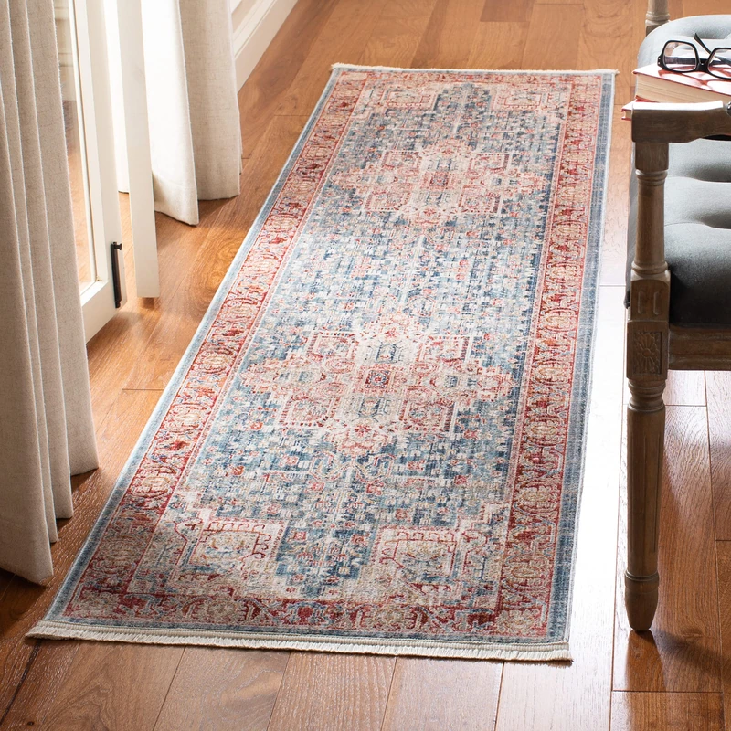 SAFAVIEH Contemporary Rug for Living Room, Dining Room, Bedroom - Kenitra Collection, Short Pile, in Blue and Red, 66 X 244 cm