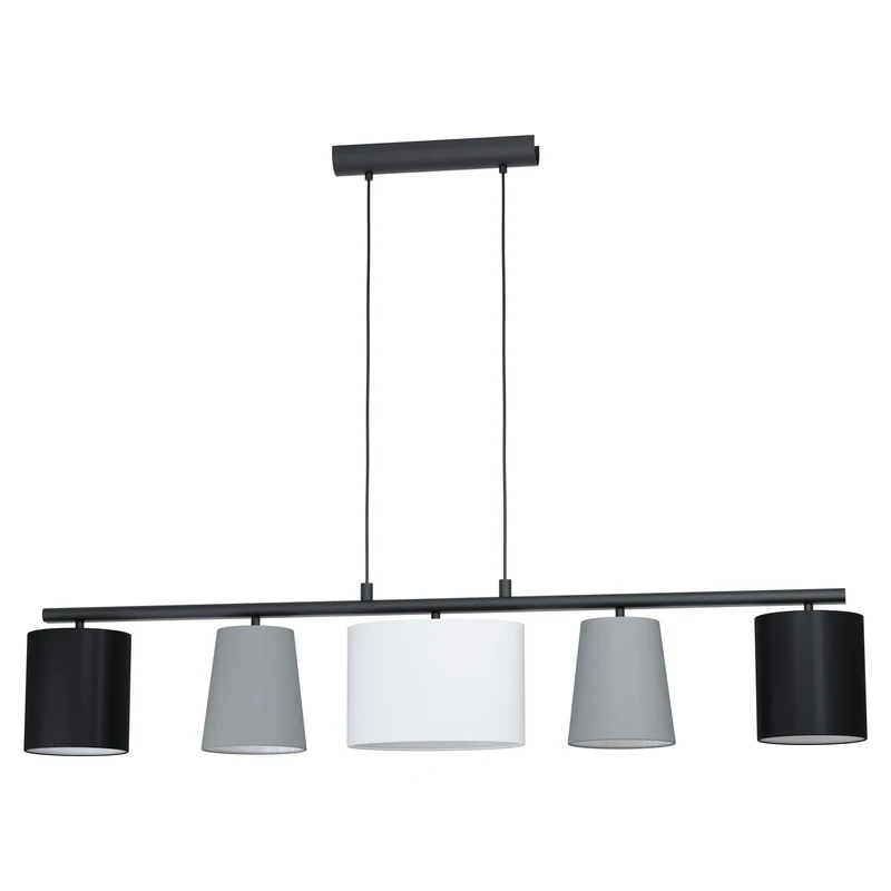 EGLO Pendant Lamp Almeida 1, 5 Bulbs Fabric Pendant Light, Steel and Fabric, Colour: Black, Grey, White, Socket: E14, L: 1200 mm (47.2")