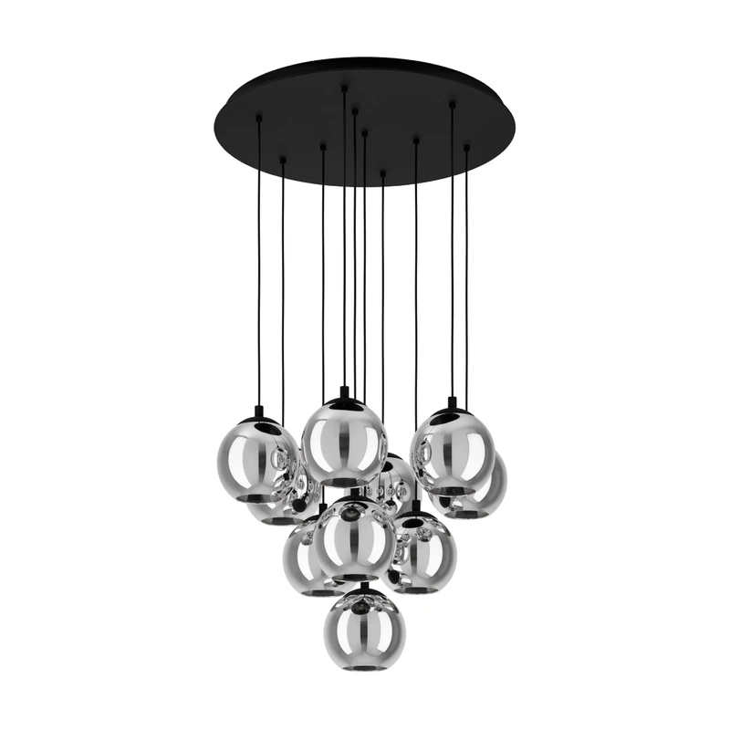 EGLO Cluster pendant lighting Ariscani, ceiling light fitting with 10 shades, hanging lamp for dining room made of black metal and smoked glass in transparent black, E27 socket, 25.8“